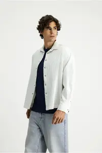 Kiğılı Long Sleeve Oversized Thick Ribbed Cotton Shirt - Image 4