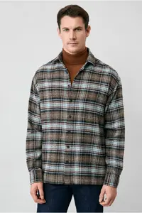 Kiğılı Long Sleeve Oversize Extra Comfortable Fit Plaid Cotton Lumberjack Winter Shirt - Image 5
