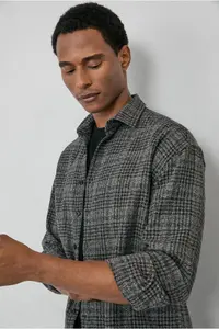 Kiğılı Long Sleeve Oversize Extra Comfortable Fit Plaid Cotton Lumberjack Winter Shirt - Image 5