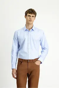 Kiğılı Long Sleeve Regular Fit Striped Cotton Shirt