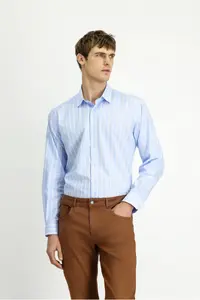 Kiğılı Long Sleeve Regular Fit Striped Cotton Shirt - Image 4