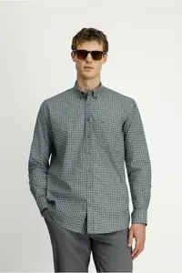 Kiğılı Long Sleeve Regular Fit Plaid Button Collar Pocket Cotton Shirt