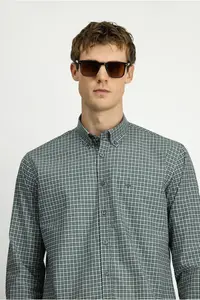 Kiğılı Long Sleeve Regular Fit Plaid Button Collar Pocket Cotton Shirt - Image 4