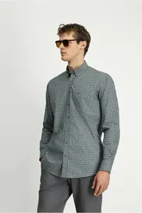 Kiğılı Long Sleeve Regular Fit Plaid Button Collar Pocket Cotton Shirt - Image 5