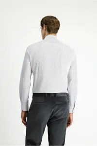 Kiğılı Long Sleeve Slim Fit Slim Fit Classic Striped Cotton Shirt - Image 5