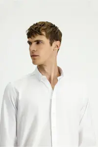 Kiğılı Long Sleeve Regular Fit Oxford Button Collar Cotton Shirt