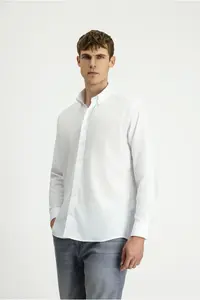 Kiğılı Long Sleeve Regular Fit Oxford Button Collar Cotton Shirt - Image 3