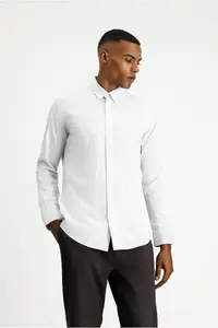 Kiğılı Long Sleeve Slim Fit Slim Fit Patterned Classic Cotton Shirt - Image 3