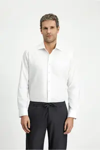 Kiğılı Long Sleeve Slim Fit Slim Fit Classic Patterned Cotton Shirt - Image 4