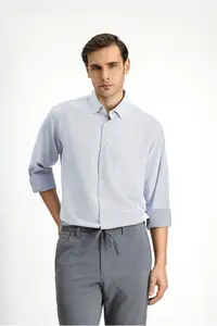 Kiğılı Long Sleeve Classic Patterned Cotton Easy-Iron Shirt - Image 3