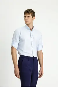 Kiğılı Long Sleeve Regular Fit Button Collar Cotton Shirt - Image 4