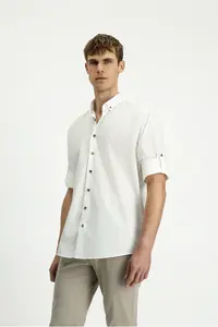 Kiğılı Long Sleeve Regular Fit Button Collar Cotton Shirt - Image 4