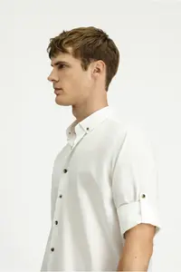 Kiğılı Long Sleeve Regular Fit Button Collar Cotton Shirt - Image 5