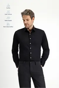 Kiğılı Long Sleeve Slim Fit Narrow Cut Classic Nano Care Water Repellent Stain Resistant 4 Seasons Cotton Shirt