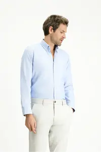 Kiğılı Long Sleeve Slim Fit Button Collar Cotton Easy-Iron Oxford Shirt for 4 Seasons