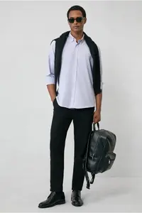 Kiğılı Long Sleeve Slim Fit Button Collar Cotton Easy-Iron Oxford Shirt for 4 Seasons - Image 3