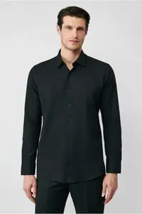 Kiğılı Long Sleeve Slim Fit Classic Collar Cotton Easy-Iron Oxford 4 Season Shirt - Image 3
