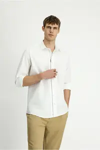 Kiğılı Long Sleeve Regular Fit Zippered Cotton Shirt - Image 2