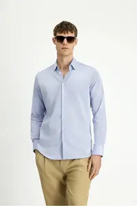 Kiğılı Long Sleeve Slim Fit Slim Fit Classic Patterned Cotton Shirt
