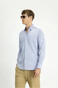 Kiğılı Long Sleeve Slim Fit Slim Fit Classic Patterned Cotton Shirt - Image 3