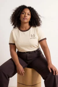 Trendyol Curve Stone 100% Cotton Embroidered Kontrast Biye Detailed Knitting Plus Size T-Shirt - Image 3