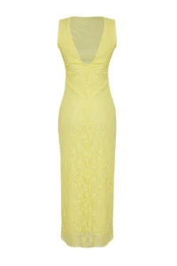 TRENDYOLMİLLA Light Yellow Lace bodycon Low-cut back Flexible Knitting Dress - Image 7