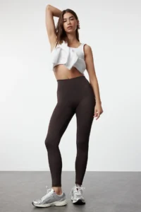 TRENDYOLMİLLA Dark Brown Wide Waist Elastic Extra Shaping Full Size Knitting Sports Leggings