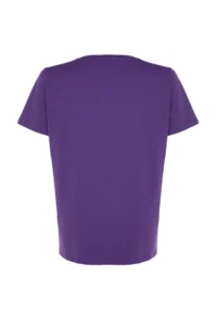 Trendyol Curve Purple relaxed Fit Slogan Printed Crew Neck 100% Cotton Knitting Plus Size T-Shirt - Image 8