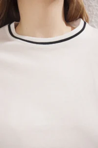 Trendyol Curve Ecru Crew Neck Biye Detailed Basic Plus Size T-Shirt - Image 3