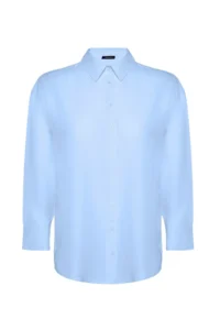 Trendyol Curve Mavi Loose Fit Cotton Long Sleeve Plus Size Weaving Shirt - Image 8