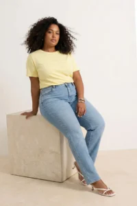 Trendyol Curve Yellow Regular Fit Basic Crew Neck 100% Cotton Knitting Plus Size T-Shirt