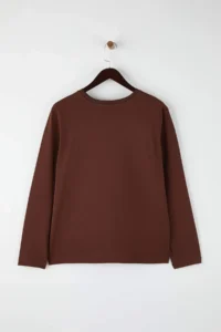 Trendyol Curve Brown 100% Cotton Long Sleeve Crew Neck Regular Basic Knitting Plus Size T-Shirt - Image 7