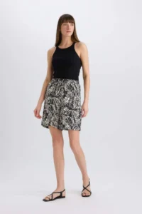 DeFacto High Waist Patterned Wide Leg Viscose Shorts