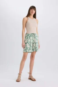 DeFacto High Waist Patterned Wide Leg Viscose Shorts