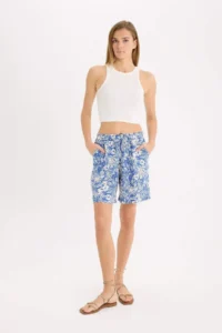 DeFacto High Waist Patterned Wide Leg Viscose Shorts