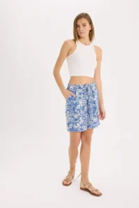 DeFacto High Waist Patterned Wide Leg Viscose Shorts - Image 2