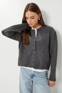Lovelyİstanbul buttoned Wool Efektli Knitwear Cardigan  Anthracite - Image 2