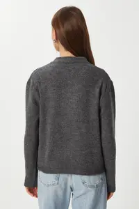 Lovelyİstanbul buttoned Wool Efektli Knitwear Cardigan  Anthracite - Image 5