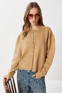 Lovelyİstanbul buttoned Wool Efektli Knitwear Cardigan  Beige - Image 2
