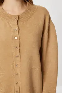 Lovelyİstanbul buttoned Wool Efektli Knitwear Cardigan  Beige - Image 3
