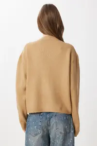 Lovelyİstanbul buttoned Wool Efektli Knitwear Cardigan  Beige - Image 4