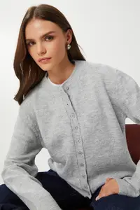 Lovelyİstanbul buttoned Wool Efektli Knitwear Cardigan  Gray