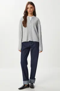 Lovelyİstanbul buttoned Wool Efektli Knitwear Cardigan  Gray - Image 3