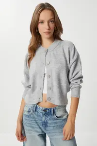 Lovelyİstanbul buttoned Wool Efektli Knitwear Cardigan  Gray
