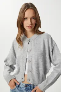 Lovelyİstanbul buttoned Wool Efektli Knitwear Cardigan  Gray - Image 2