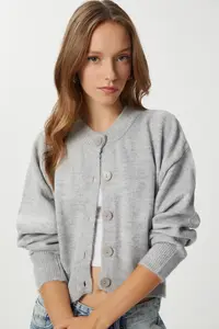 Lovelyİstanbul buttoned Wool Efektli Knitwear Cardigan  Gray - Image 3