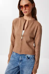 Lovelyİstanbul Zippered Knitwear Cardigan  Dusty Rose - Image 3