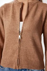 Lovelyİstanbul Zippered Knitwear Cardigan  Dusty Rose - Image 4