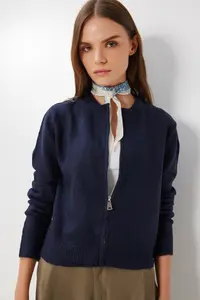 Lovelyİstanbul Zippered Knitwear Cardigan  Navy Blue
