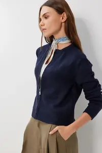 Lovelyİstanbul Zippered Knitwear Cardigan  Navy Blue - Image 2